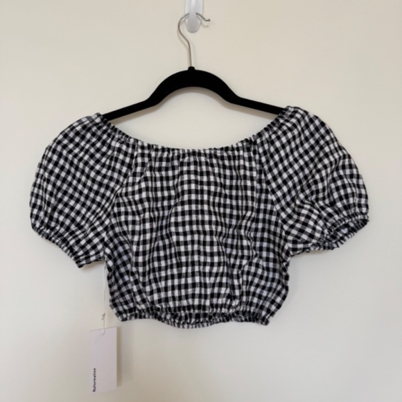 Reformation Scallop Linen Top - April Check - Size XS - NWT - Picture 2 of 5
